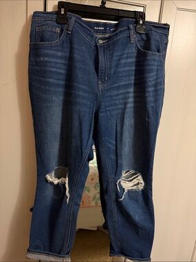 Old Navy Women's Dark Blue Distressed Boyfriend Jeans